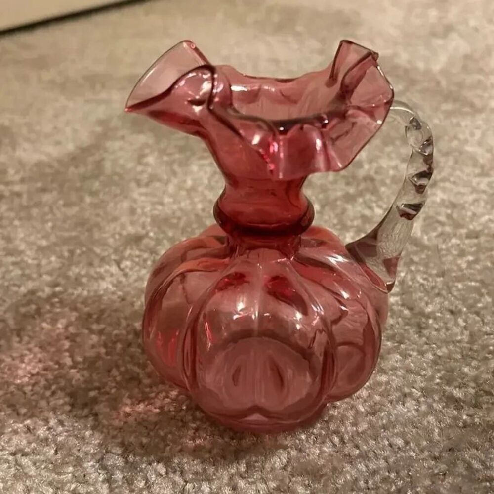 Vintage Fenton Cranberry Art Glass Ruffled Pitcher Approx. 5 inches tall